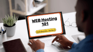 A person on a laptop learning about web hosting.